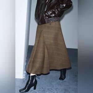 Zara taupe  Brown Plaid Women's Skirt